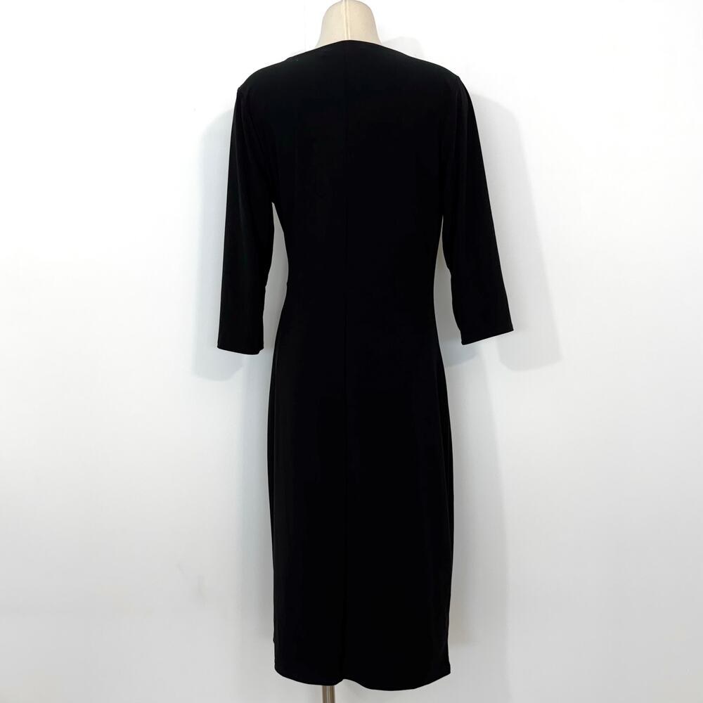 WHBM Wrap Ruched Sheath Dress 3/4 Sleeves Black L - Picture 6 of 10